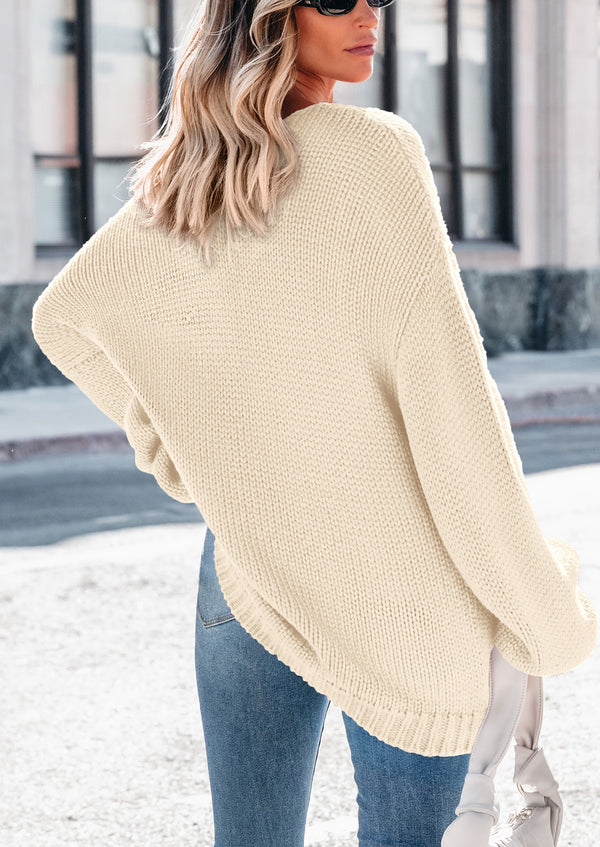 Chunky Loose Long Sleeve V Neck Oversized Casual Knit Pullover Sweaters