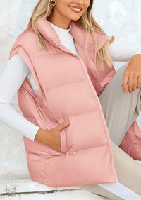 Casual Stand Collar Lightweight Sleeveless Zip Up Padded Coats