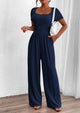 Casual Short Sleeve Square Neck Wide Leg Jumpsuits