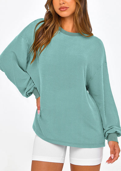 PRETTYGARDEN Women's Long Sleeve Tee Shirts Spring Fall Trendy Clothes Casual Loose Crewneck Ribbed Blouse Tunic Tops