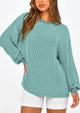 Long Sleeve Casual Loose Crew Neck Ribbed Blouse