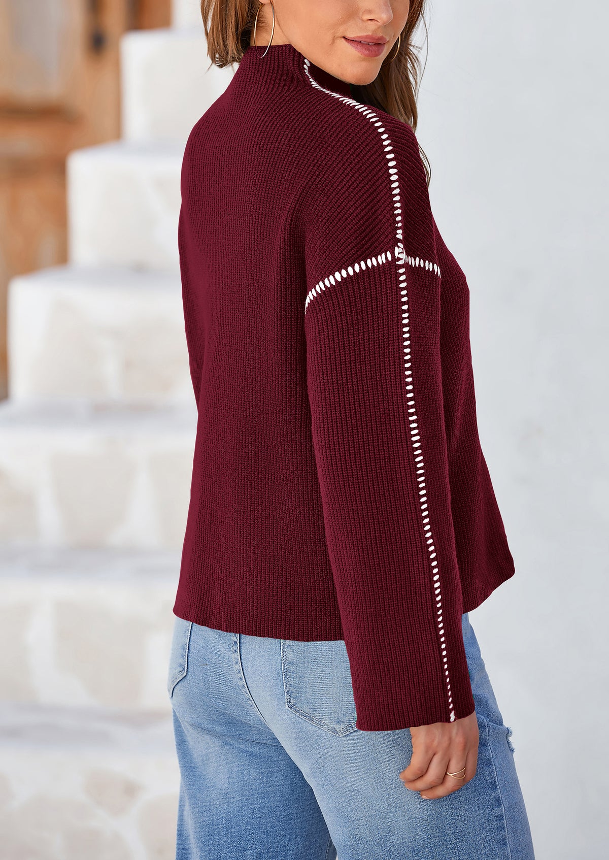 Chunky Knit  Casual Long Sleeve Mock Neck Oversized Loose Sweaters