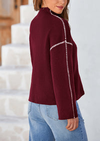 Chunky Knit  Casual Long Sleeve Mock Neck Oversized Loose Sweaters