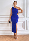 PRETTYGARDEN Summer One Shoulder Long Formal Women's Dress Sleeveless Ruched Bodycon Wedding Guest Slit Maxi Dresses