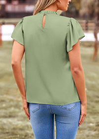 Satin Dressy Casual Ruffle Short Sleeve Crew Neck Work Party Blouses
