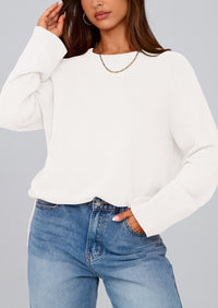 Knit Long Sleeve Crew Neck Split Hem Loose Oversized Tunic Sweaters