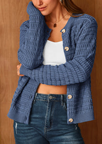 Knit Cardigan Long Sleeve Open Front Button Down Jacket