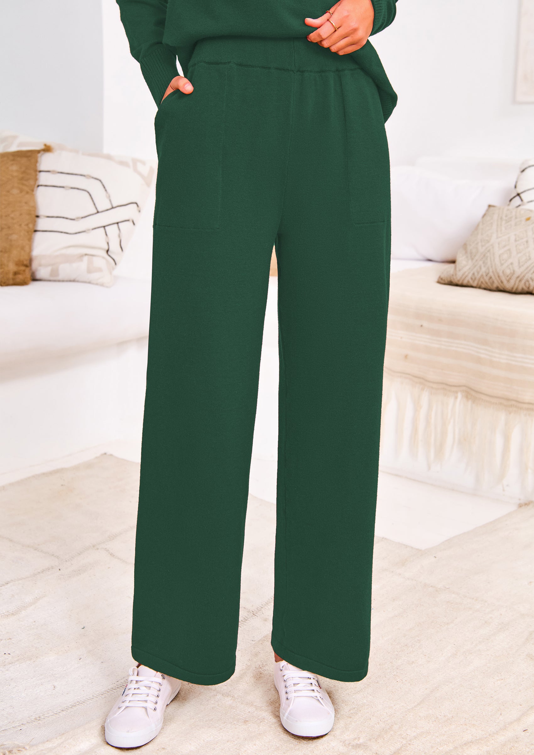 PRETTYGARDEN Two Piece Matching Sweater Lounge Sets Knit Long Sleeve Pullover Tops Wide Leg Pants