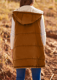 PRETTYGARDEN Womens Fall Reversible Vests Sleeveless Fleece Jacket Zip Up Hoodie Pockets Long Warm Winter Coat Outerwear