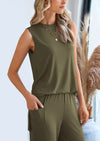 PRETTYGARDEN 2 Piece Set Loose Tank Top Wide Leg Pants Casual Matching Outfits Tracksuit