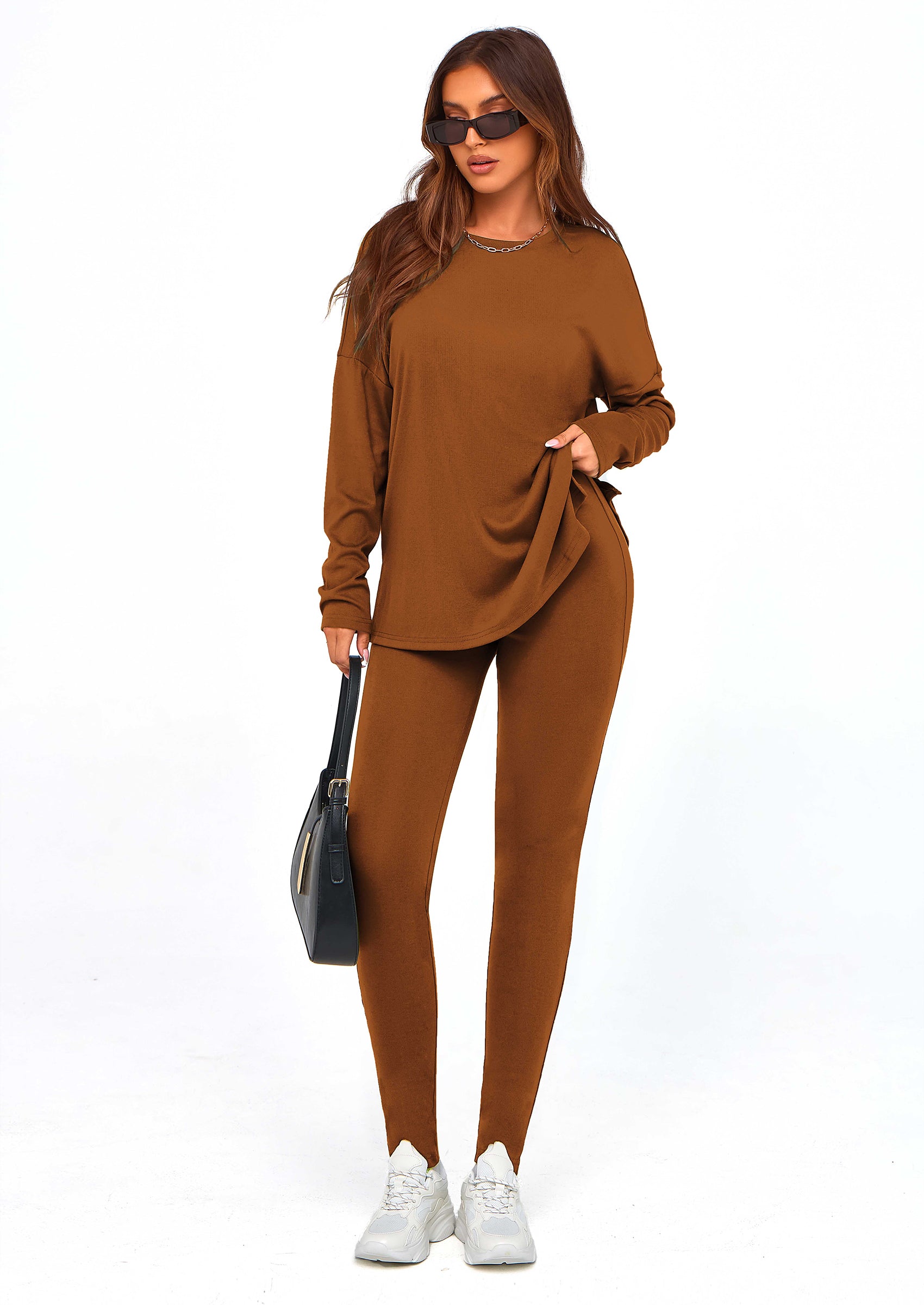 PRETTYGARDEN 2 Piece Outfits Casual Long Sleeve Tunic Tops Legging Pants Lounge Sets Sweatsuits