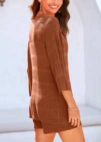 Cover up Hollow Out Knit Half Sleeve 2 Piece Sets