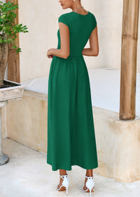 Casual Cap Sleeve Patchwork A Line Flowy Elegant Homecoming Maxi Dress