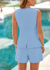 PRETTYGARDEN Two Piece Sets Button Down Suit Vest Tops High Waisted Shorts Business Casual Outfits