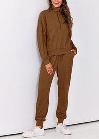 Two piece long sleeved half zip pullover sweatshirt, sports pants, casual set