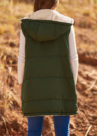 PRETTYGARDEN Womens Fall Reversible Vests Sleeveless Fleece Jacket Zip Up Hoodie Pockets Long Warm Winter Coat Outerwear