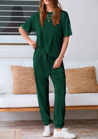 Two Piece Outfit Short Sleeve  Pullover Tops Tracksuits