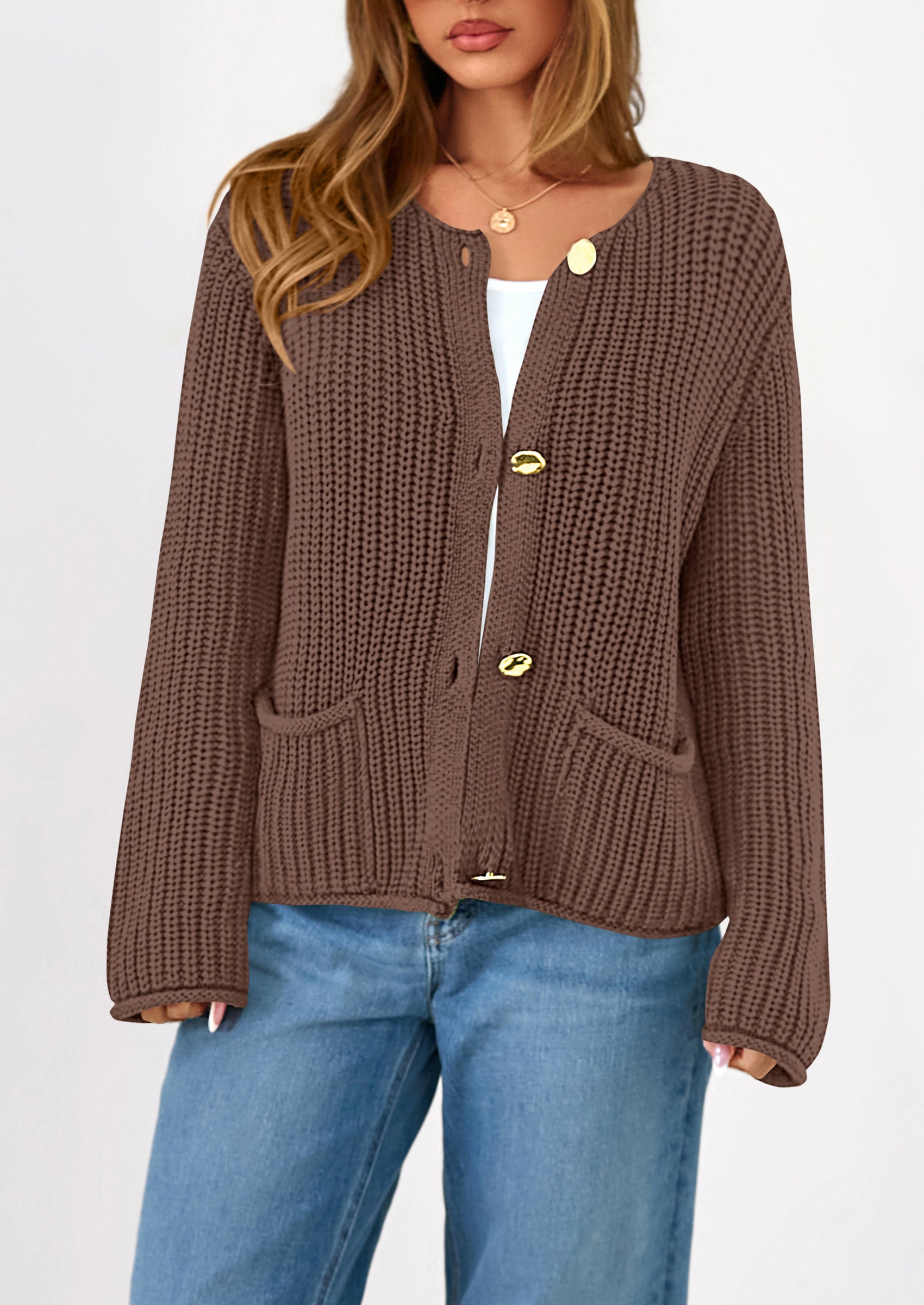 PRETTYGARDEN Cardigan Sweaters for Women Trendy Oversized Knit Chunky Button Cardigans Fall Winter Outfits with Pockets