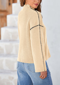 Chunky Knit  Casual Long Sleeve Mock Neck Oversized Loose Sweaters