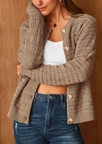 Knit Cardigan Long Sleeve Open Front Button Down Jacket