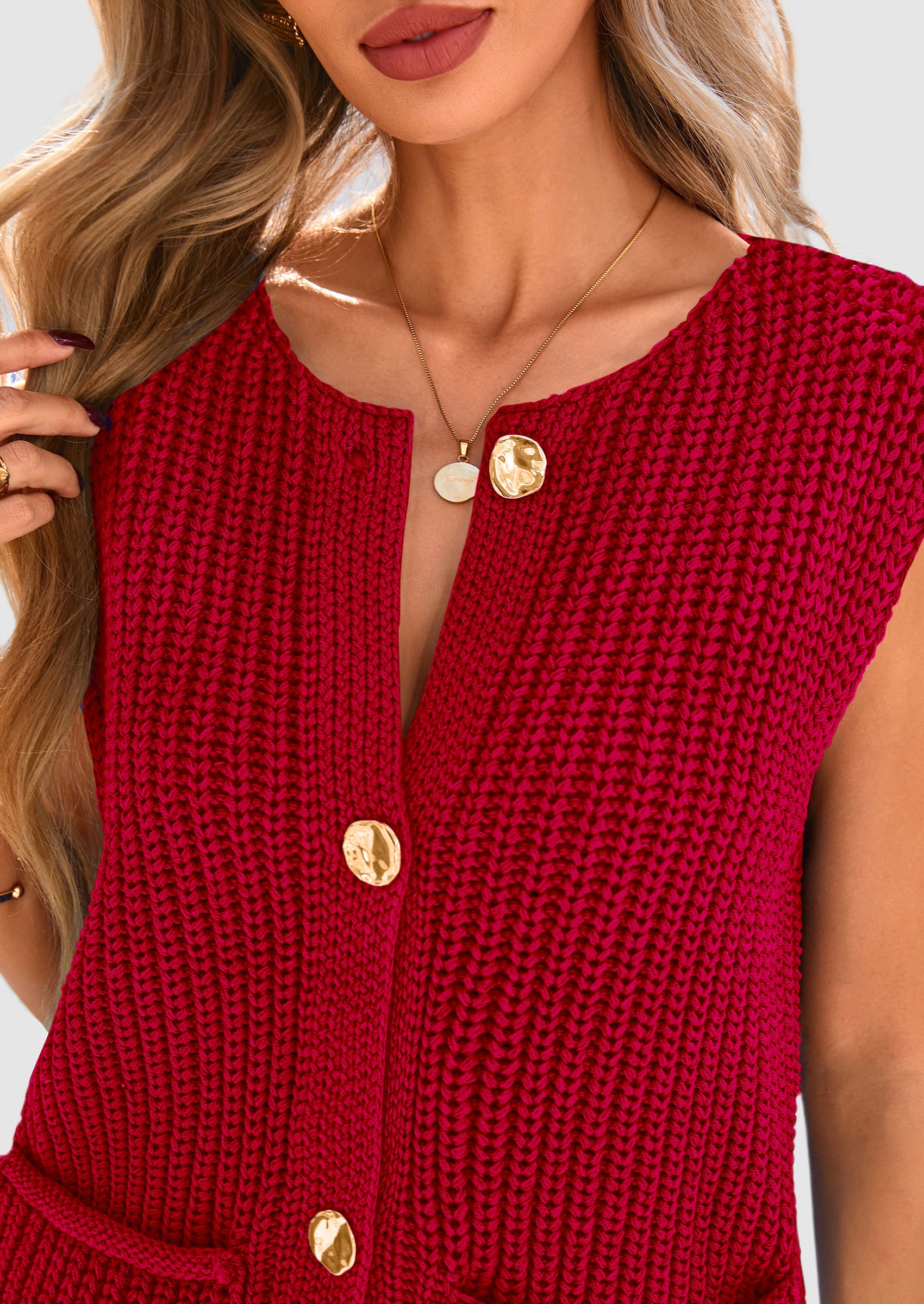 PRETTYGARDEN Women's Summer Sweaters Vest Sleeveless Button Down Cropped Pockets Chunky Knit Cardigan Trendy Tank Tops