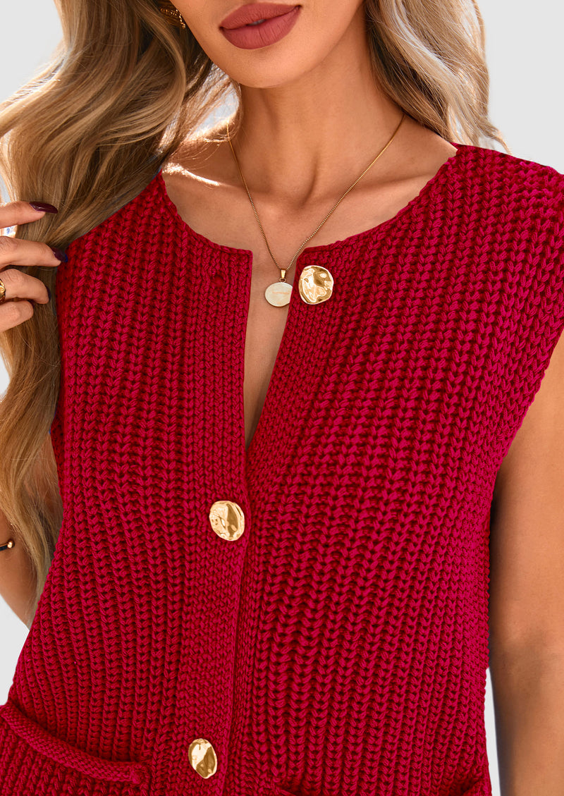 PRETTYGARDEN Women's Summer Sweaters Vest Sleeveless Button Down Cropped Pockets Chunky Knit Cardigan Trendy Tank Tops
