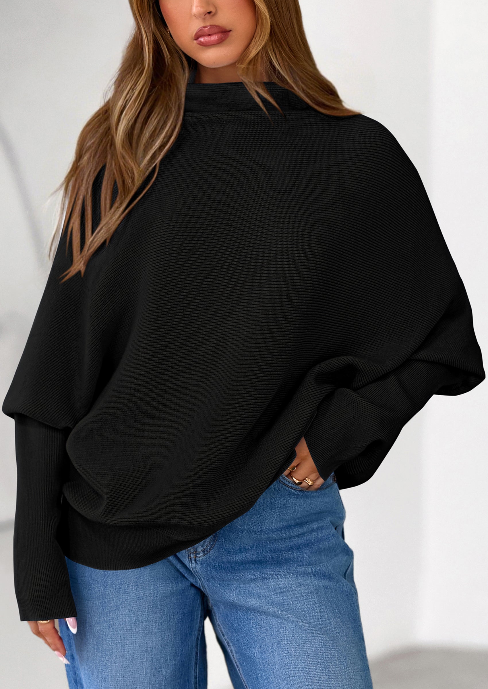 PRETTYGARDEN Womens Sweaters Fall Fashion Casual Loose Turtleneck Batwing Long Sleeve Knit Sweater Pullover Tops