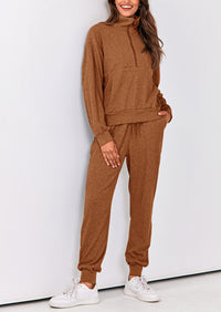 Two piece long sleeved half zip pullover sweatshirt, sports pants, casual set