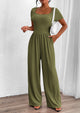 Casual Short Sleeve Square Neck Wide Leg Jumpsuits