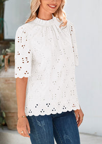 Short Sleeve Eyelet Embroidered Dressy Casual Blouse