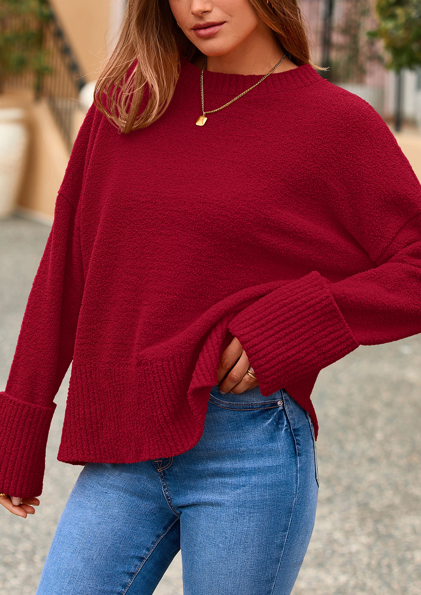 PRETTYGARDEN Women's Fall Oversized Sweaters Casual Crewneck Pullover Long Sleeve Fuzzy Chunky Knit Tops Blouse