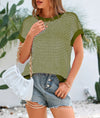 PRETTYGARDEN Womens Short Sleeve Sweater Spring Summer Round Neck Striped Pullover Cap Sleeve Knit Sweater Vest Tops