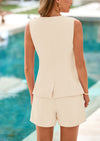 PRETTYGARDEN Two Piece Sets Button Down Suit Vest Tops High Waisted Shorts Business Casual Outfits