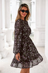 PRETTYGARDEN Women's Fall Boho Dresses Floral Long Sleeve V Neck Mini Flowy Wedding Guest Dress Trendy Vacation Outfits