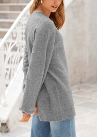 Casual Crew Neck Long Sleeve Pullover Ribbed Knit Loose Fit Sweaters