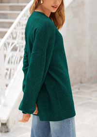Casual Crew Neck Long Sleeve Pullover Ribbed Knit Loose Fit Sweaters