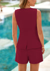 PRETTYGARDEN Two Piece Sets Button Down Suit Vest Tops High Waisted Shorts Business Casual Outfits