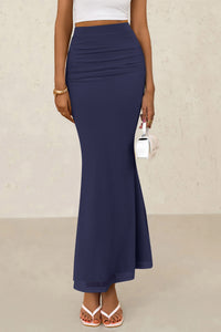 Mermaid Bodycon Trendy Casual High Waisted Ruffle Ruched Long Mesh Skirts