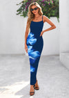 PRETTYGARDEN Women's Maxi Bodycon Dress Spaghetti Strap Slim Fit Back Slit Long Dress Floral Sundress