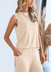 PRETTYGARDEN 2 Piece Set Loose Tank Top Wide Leg Pants Casual Matching Outfits Tracksuit