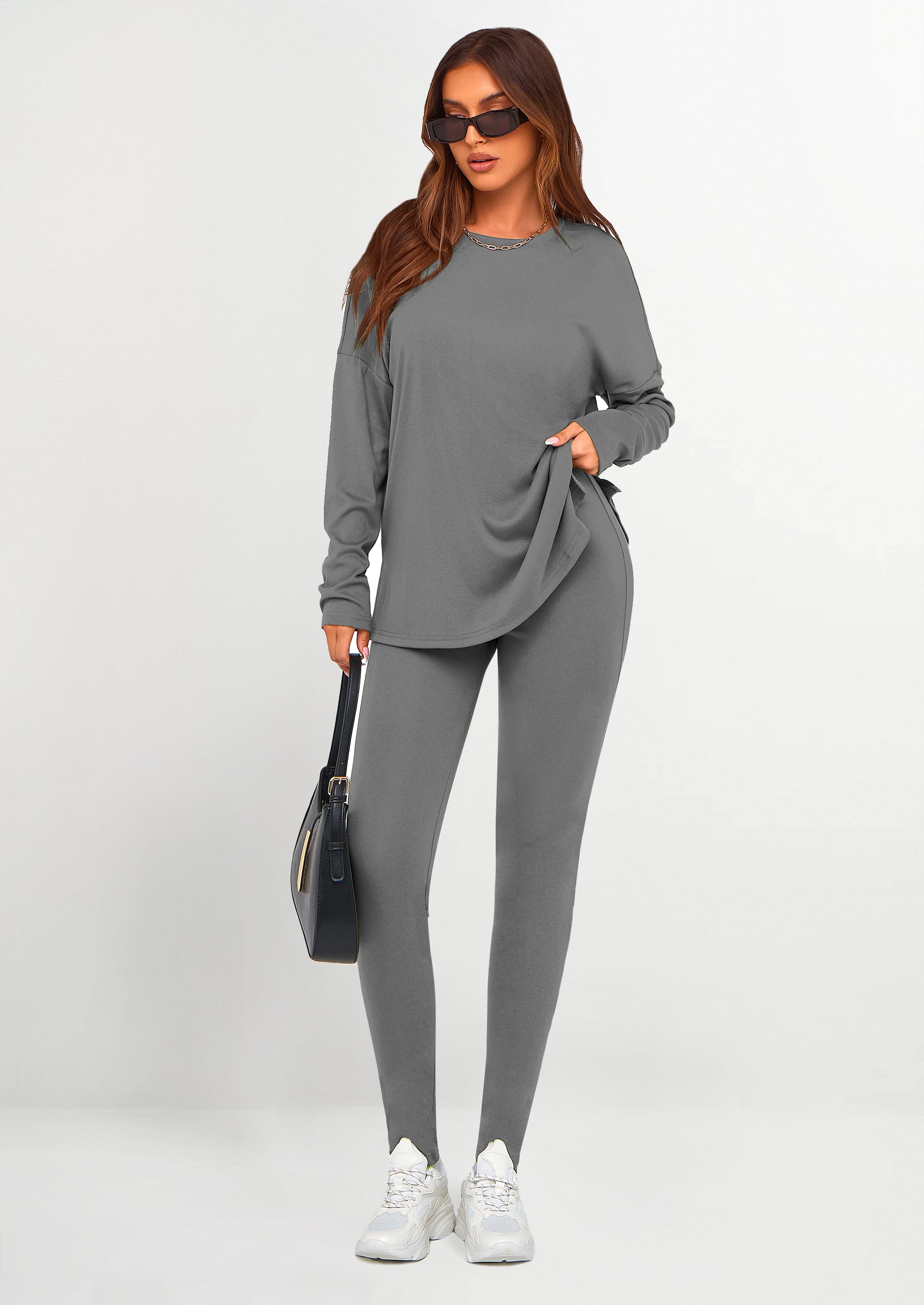 PRETTYGARDEN 2 Piece Outfits Casual Long Sleeve Tunic Tops Legging Pants Lounge Sets Sweatsuits