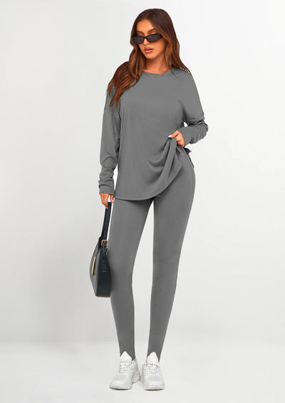 PRETTYGARDEN 2 Piece Outfits Casual Long Sleeve Tunic Tops Legging Pants Lounge Sets Sweatsuits