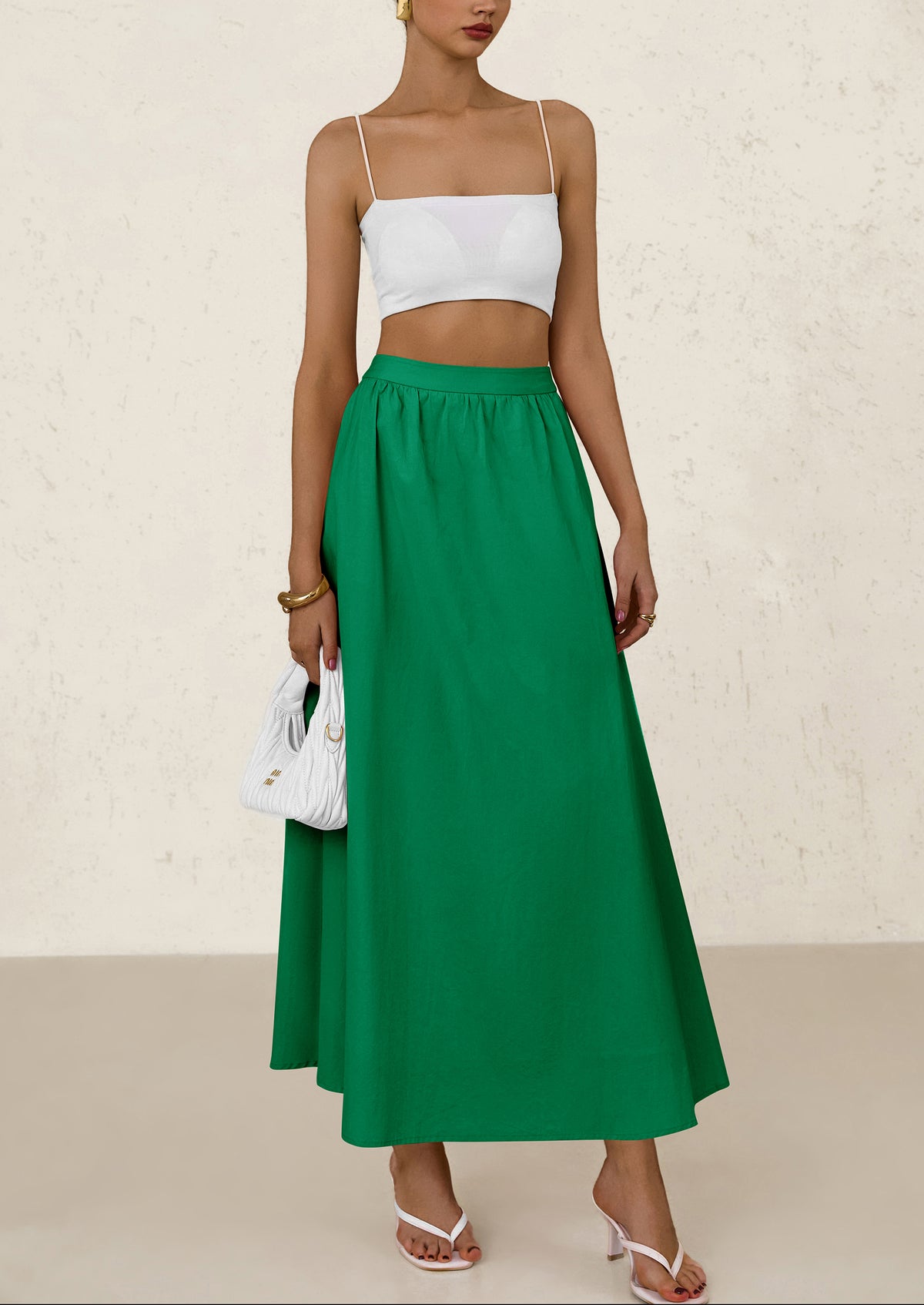 Ruffle High Waisted Casual Long Flowy Maxi Skirts with Pockets