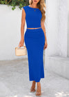 PRETTYGARDEN 2 Piece Sets Going Out Casual Cap Sleeve Crop Tops Ruched Maxi Long Skirts Outfits