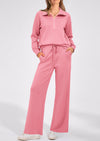 PRETTYGARDEN Women's 2 Piece Outfits Casual Lapel Half Zip Sweatshirts And Wide Leg Pants Tracksuit Sets