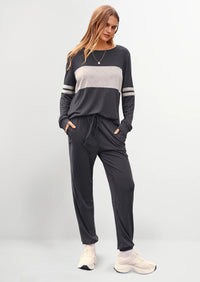 PRETTYGARDEN Women's Color Block 2 Piece Spring Tracksuit Crewneck Long Sleeve Tops Long Sweatpants Outfits Lounge Sets