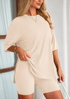 PRETTYGARDEN Women's Two Piece Lounge Set Summer Casual Oversized Shirts Biker Shorts Matching Airport Travel Outfit