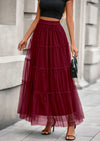 PRETTYGARDEN Maxi Skirts for Women Fall Tulle High Waisted Ruffle Flowy A-Line Long Skirt Country Concert Outfits