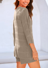 Cover up Hollow Out Knit Half Sleeve 2 Piece Sets
