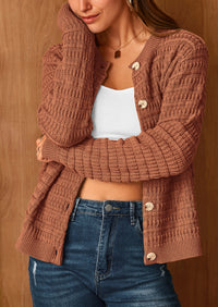 Knit Cardigan Long Sleeve Open Front Button Down Jacket